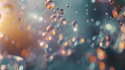 Poster - Detailed view of a molecule structure with bubbles dispersed throughout, Devise an engaging geometric design that reflects the concept of futuristic molecules
