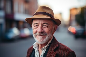 Poster - Portrait of a senior man in a hat on a city street