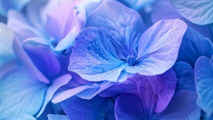 Wall Mural - Detailed view of periwinkle and sky blue flowers in bloom, Dreamy shades of periwinkle and sky blue melding together