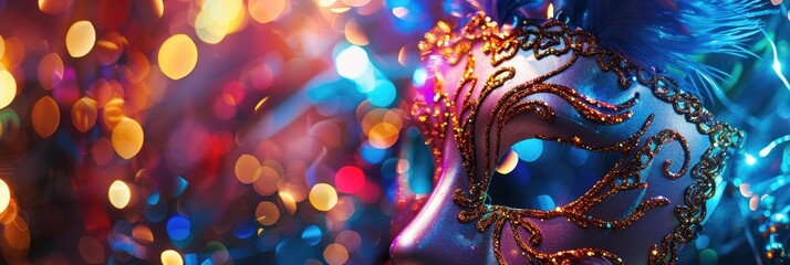 Mardi Gras Mask Amid Blurred Lights