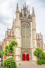 Wall Mural - View at the Hooglandse church in the streets of Leiden in Netherlands