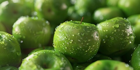 Green Apples Background, shallow depth of field. Top view, Generative ai