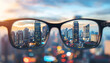 © Oleksiy - Vision correction. Cityscape becoming clearer when looking through glasses