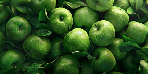 Green Apples Background, shallow depth of field. Top view, Generative ai
