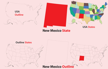  New Mexico map vector of usa, New Mexico line map, New Mexico with city map, New Mexico outline map