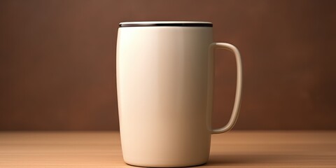 Sticker - Beige Mug with Black Trim on Wooden Table