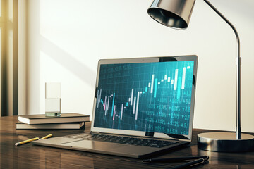 Poster - Abstract creative financial graph on modern laptop screen, forex and investment concept. 3D Rendering