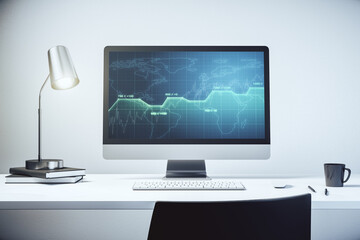 Poster - Modern computer screen with creative statistics data hologram, stats and analytics concept. 3D Rendering