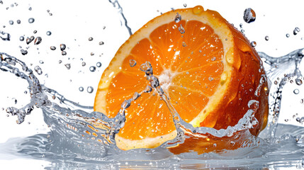 Poster - Orange with water splash collage on transparent background