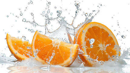Poster - Orange with water splash collage on transparent background