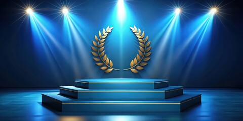 Sticker - Stage podium scene with for award ceremony on blue background, podium, stage, award, ceremony, blue, background