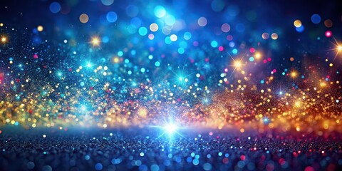 Wall Mural - Colorful glitter lights texture creating a magical light show on a blue background, glitter, background, colorful, lights