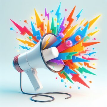 3d render of microphone emitting balloons and lightning