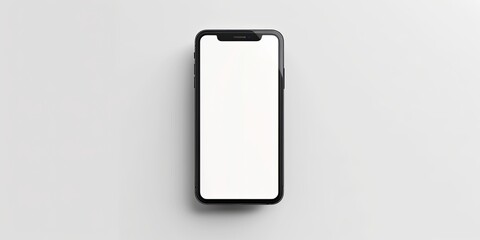 Modern smartphone with blank white screen, isolated on white background.  Mobile phone mockup for app design presentation.  Concept of technology, communication, and connectivity