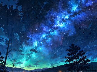 abstract watercolor painting starry night with blue milky way