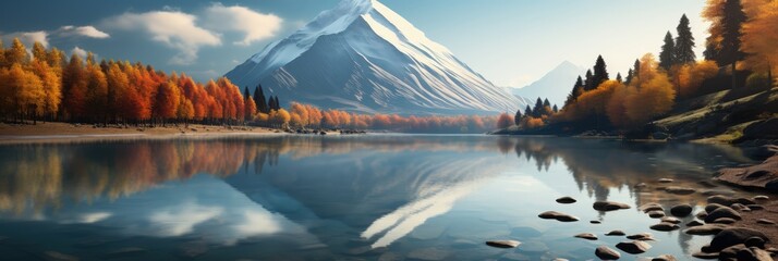 Wall Mural - Autumn Reflections on a Tranquil Mountain Lake