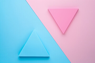 Poster - Soft pastel background with pink, blue, and green gradient featuring a triangular paper shape for copy space in the view from above.


