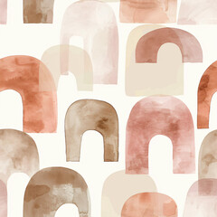 Fototapete - Watercolor abstract shapes in muted pastel tones form a seamless pattern of organic forms and geometric patterns in the style of muted pastel tones.

