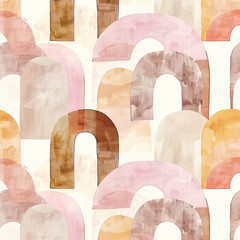 Fototapete - Watercolor abstract shapes in muted pastel tones form a seamless pattern of organic forms and geometric patterns in the style of muted pastel tones.

