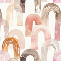 Fototapete - Watercolor abstract shapes in muted pastel tones form a seamless pattern of organic forms and geometric patterns in the style of muted pastel tones.

