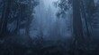 © fivan - A twilight scene in a dense, foggy forest, with the fading light creating an eerie yet beautiful atmosphere, and the mist clinging to the trees and ground