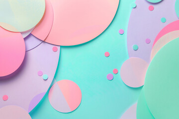 Poster - Soft pastel background with pink, blue, and green gradient featuring a triangular paper shape for copy space in the view from above.


