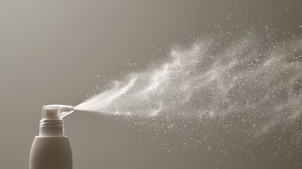 Wall Mural - realistic mist effect from a cosmetic spray bottle, forming a fine water spray against a neutral bac