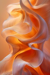 Canvas Print - Abstract 3D rendering of flowing orange and pink fabric-like material. AI.