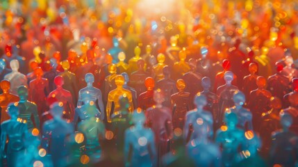 Canvas Print - A large crowd of colorful plastic toy people. AI.