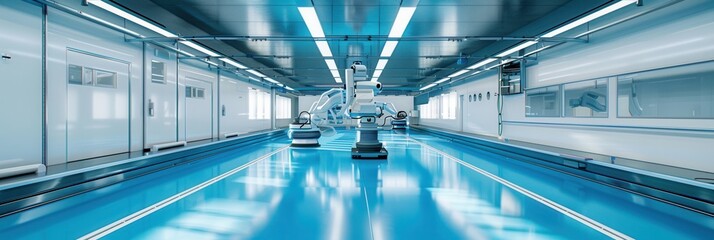 Poster - A modern car painting shop showcasing robotic painting systems. Generative AI