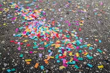 Wall Mural - Multi colored confetti on the ground Bunch of multi colored confetti on concrete gorund outdoors