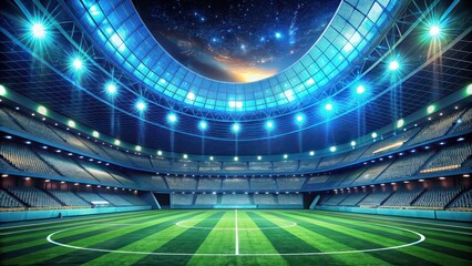 Poster - Futuristic neon style soccer stadium in rendering, futuristic, neon, style, soccer, stadium,rendering, night, lights