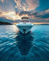 Wall Mural - private yacht in the sea at sunset