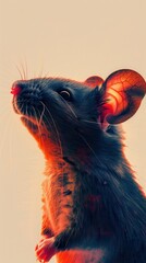 Wall Mural - A black and white photo of a small rodent with a red background