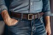 © alisaaa - Man wearing modern leather belt Unrecognizable elegant man wearing modern leather belt