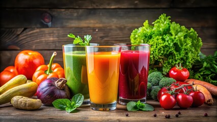 Canvas Print - Cold glass of colorful vegetable juice with fresh ingredients , healthy, organic, nutrition, detox, natural, drink, beverage