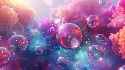 Wall Mural - abstract painting with colorful clouds and bubbles. the painting has a dreamy