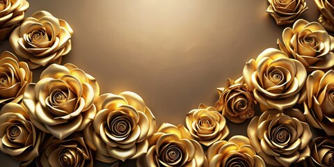 Poster - Composition of elegant gold roses in a beautiful arrangement, gold, roses, flowers, composition, elegant, luxury, glamour