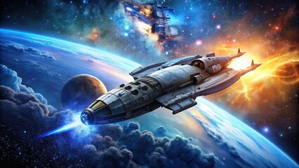 Wall Mural - spaceship traveling through outer space with stars in the background, spacecraft, interstellar, expl