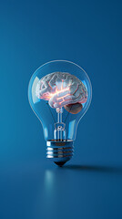 Canvas Print - 3D rendering of a light bulb with a brain