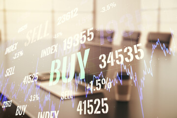 Poster - Multi exposure of abstract creative financial graph on modern computer background, forex and investment concept