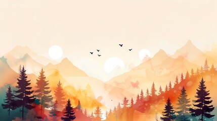Wall Mural - Forest brown minimalist background with space above for text flat design side view earthy theme watercolor Splitcomplementary color scheme
