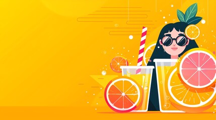 Wall Mural - Lemon yellow minimalist background with space above for text flat design front view fresh theme cartoon drawing Triadic Color Scheme