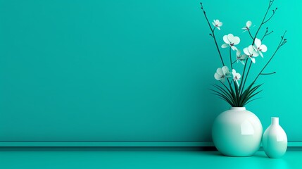 Wall Mural - Teal minimalist background with space above for text flat design front view health theme 3D render Complementary Color Scheme
