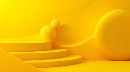 Wall Mural - Canary yellow minimalist background with space above for text flat design front view energetic theme 3D render vivid