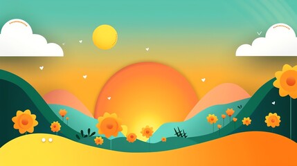 Wall Mural - Buttercup yellow minimalist background with space above for text flat design front view happy theme cartoon drawing Splitcomplementary color scheme