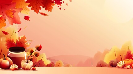 Wall Mural - Chestnut minimalist background with space above for text flat design side view cozy theme cartoon drawing vivid