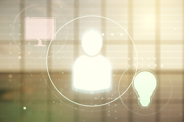 Aufkleber - Abstract virtual social network hologram on modern interior background. Double exposure