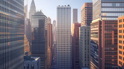  Skyscrapers in a big city financial district. Background image. Created with Generative AI technology.