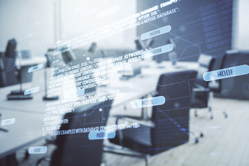Aufkleber - Abstract virtual coding concept on a modern furnished office background. Multiexposure